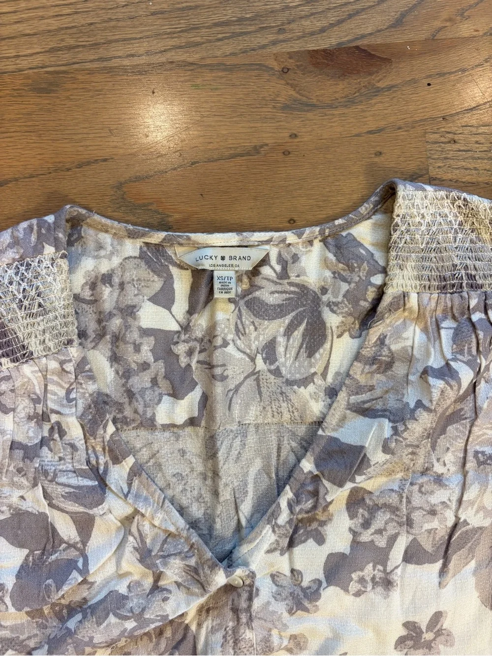 Lucky Brand Floral Button-Front Tie Hem Blouse - Cream & Taupe
